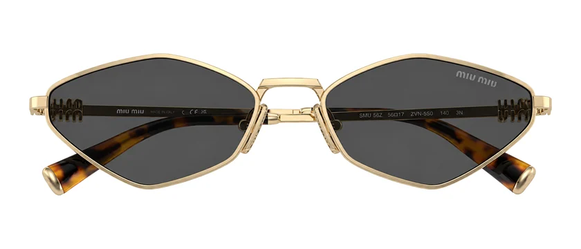 Óculos de sol Miu Miu MU 56ZS, metal dourado com lentes cinza