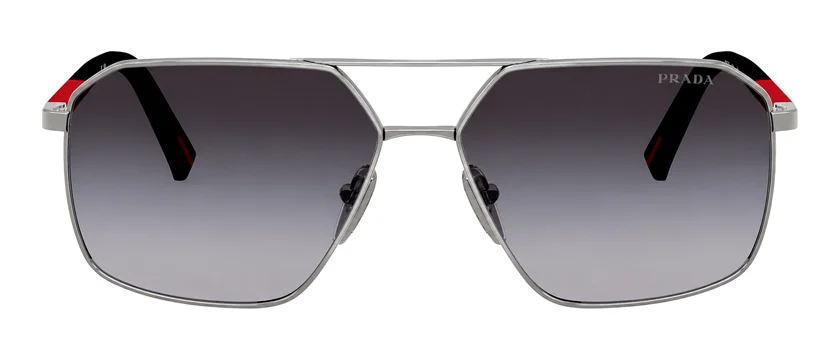 Óculos de sol Prada Linea Rossa PSA50S, metal prateado com lentes degradê cinza